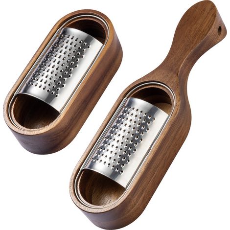 2-teiliges Manuelles Käsereiben-set – Mit Holzschale – Edelstahl – Multifunktional – Geeignet Für Zitronen- Und Schokoladenkäse