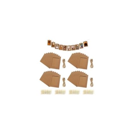 40-teilige Fotogirlande (11,5 × 15,5 Cm), Wandfotohalter Mit 40 Holzclips Und 4 Juteschnüren, 15 Cm Großer Pappfotorahmen, Fotoaufhänger Zum Anclipsen, Dekorativer Wandrahmen Für Geburtstage