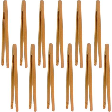 Bambuszangen, 12-teiliges Set, Küchenzangen Aus Bambus, Toasterzangen, Brotzangen, Für Grill, Buffet, Brot, Steaks