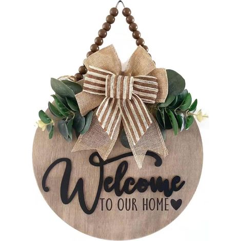 Dekorative 3d-türschilder Mit Willkommenslogo – Haus – Bauernhof – Wintergarten – Holzschilder Mit Logo, Künstlichen Blättern Und Rustikalen Perlen – Ca. 30 Cm Durchmesser