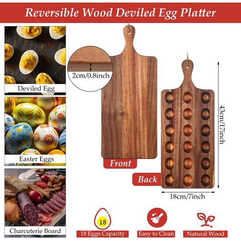 Doppelseitige Eierplatte Aus Holz, Schneidebrett, Käsebrett, Ideal Für Die Heimische Küche (43,18 X 17,88 Cm, 18 Löcher)