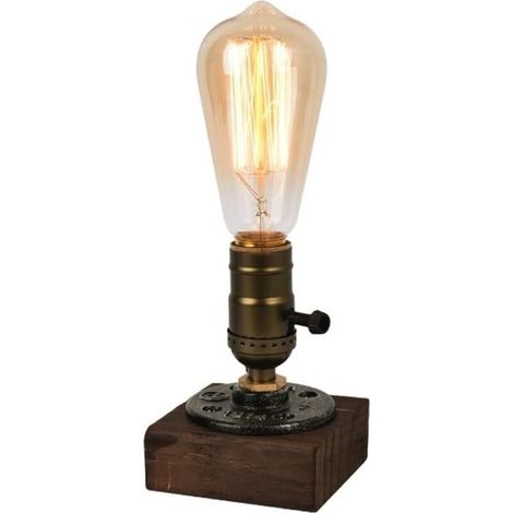Industrielle Schreibtischlampe Aus Holz, Kleine Nachttischlampe Für Schlafzimmer, Esszimmer, Küche, Büro, 9×9×13cm (mit Warmweißer T64-glühbirne)
