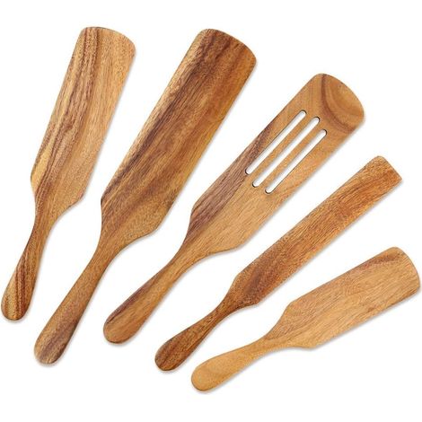 Kochgeschirr-set Aus Holz, 5-teiliges Spatel-set Aus Natürlichem Akazienholz, Antihaftbeschichtet Und Hitzebeständig, Inklusive Pfannenwender (bekannt Aus Der Fernsehwerbung).