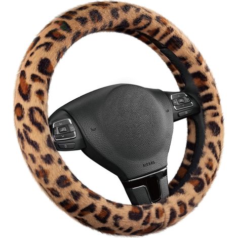 Lenkradbezug Passend Für 38 Cm Autolenkräder - Leopardenmuster Und Plüsch, Winterstil, Aus Mikrofaser, Universell, Weich Und Warm Im Winter (braun)
