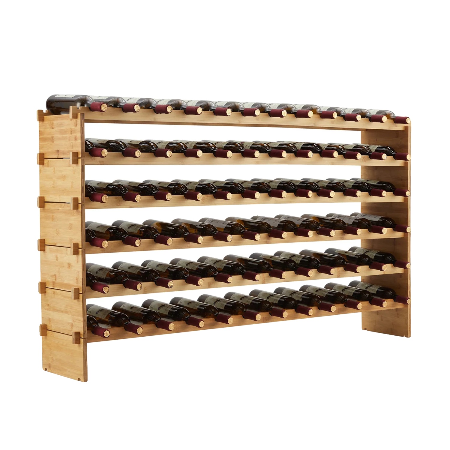 Weinregal, Modulares Design, Robuste Bambus-konstruktion, 6 Etagen 72 Flaschen