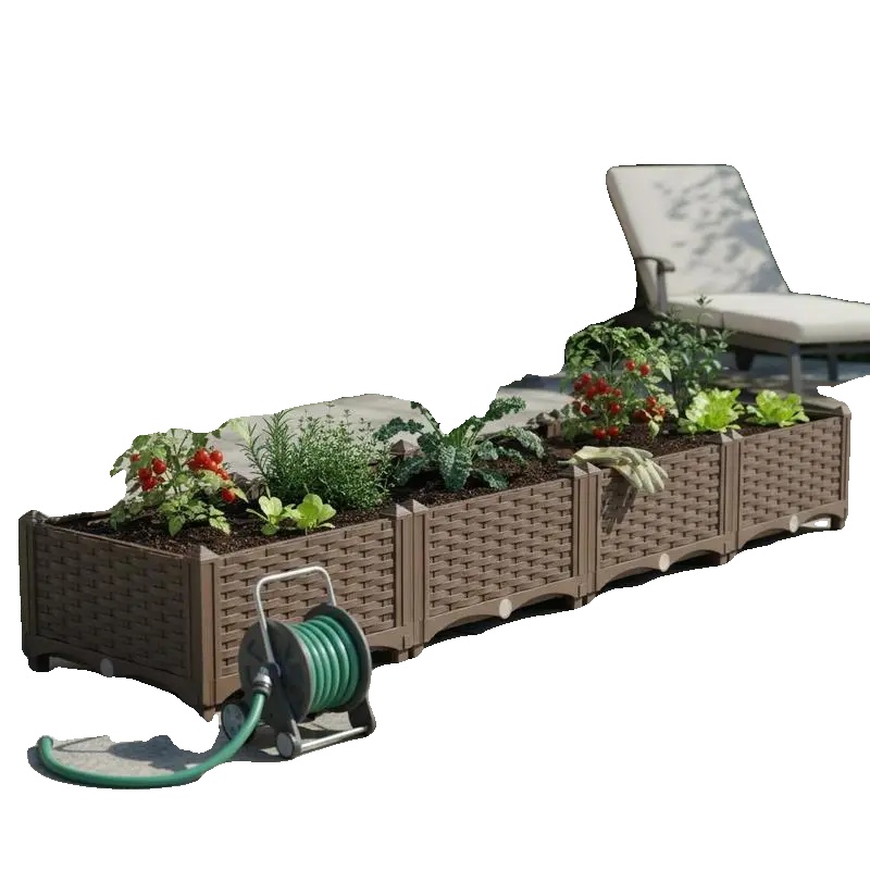 Erhöhter Pflanzer, Langlebiges Polypropylen, Eleganter Rattan-look, 160 X 40 X 23 Cm