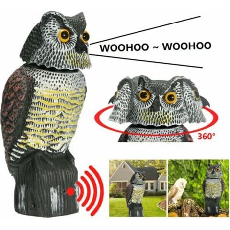 Realistische Vogelscheuche Mit Drehbarem Kopf, Eulengeräusch, Lockvogel Und Schädlingsbekämpfung Für Garten Oder Hof. Debuns