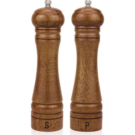 Salz- Und Pfeffermühlen-set Aus Holz, Pfeffermühle Aus Eichenholz Mit Verstellbarem Keramikrotor, 2-teilig (8 Zoll).