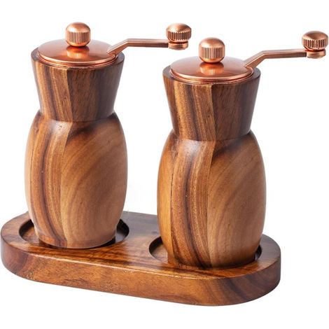 Salz- Und Pfeffermühlen-set – Mit Ständer – Salz- Und Pfefferstreuer Aus Holz – Nachfüllbare Manuelle Gewürzmühlen – 11,5 Cm Pfeffermühle