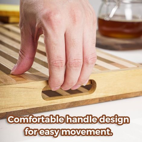 Schneidebrett Aus Holz Mit Tablett, Krümelschublade Und Ständer – Farbenfrohes Design Für Die Arbeitsplatte – Ideal Für Kuchen Und Bagels – 24 Cm B X 3,5 Cm H