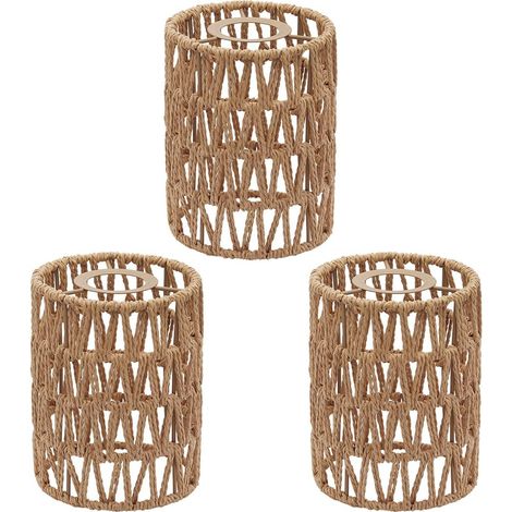 Set Aus 3 Böhmischen Rattan-lampenschirmen, 16 Cm Hoch X 12,5 Cm Durchmesser, Kleiner, Gewebter Lampenschirm, 4 Cm Fassung, Lampenschirm Im Landhausstil Für Pendelleuchten, Kronleuchter, Stehlampen, D