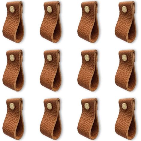 Set Mit 12 Ledermöbelgriffen, Türgriffen Mit Muttern Und Schrauben, Stoßdämpfenden Schrank-, Schubladen- Und Kommodenknöpfen (gestreiftes Litschibraun) Von Debuns