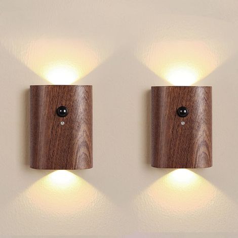 Set Mit 2 Intelligenten, Bewegungsaktivierten Stufenleuchten – Wiederaufladbar – Warmweiß (2700 K) – Walnussholz – Sicherheit Für Flur Und Schlafzimmer