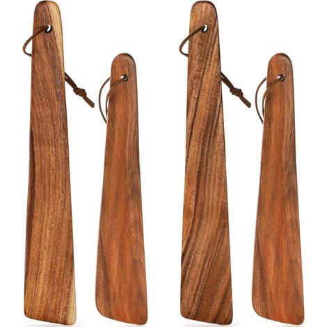 Set Mit 4 Holzspateln – Teakholz – 25 Cm Und 30 Cm – Für Gusseiserne Pfannen – Wenden, Servieren Und Schaben