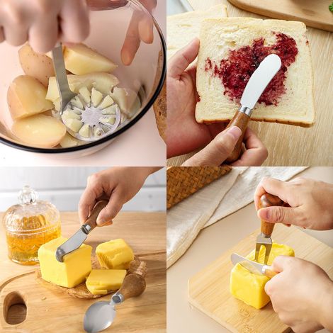 Set Mit 4 Mini-avocado- Und Kartoffelpressen, Käsebesteck Aus Edelstahl Mit Rutschfesten Holzgriffen, Gemüsepresse Und Andere Lebensmittelpresse, Küchenhelfer Zum Zerkleinern Von Avocados Und Kartoffe