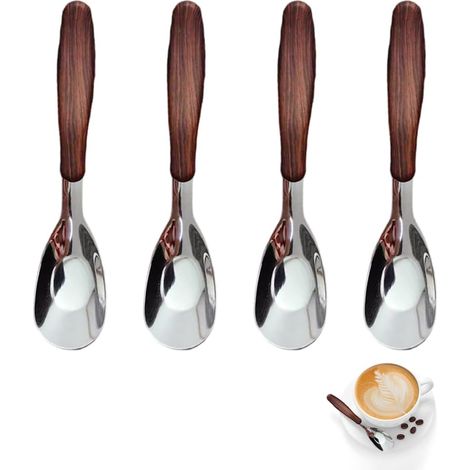 Set Mit 4 Retro-teelöffeln Aus Holz, Edelstahl, Braune Griffe, Hochglanzpolitur, Ideal Für Küche, Haushalt Und Restaurant.