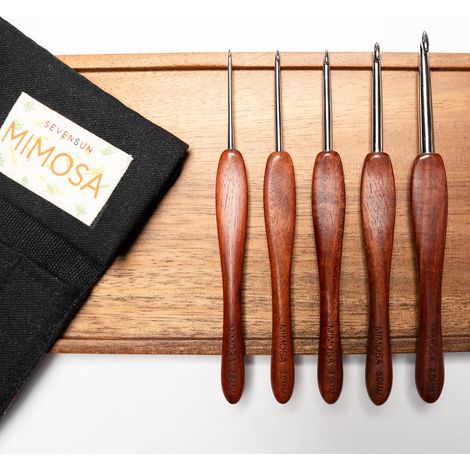 Set Mit 5 Haken – 1 Mm, 2 Mm, 3 Mm, 4 Mm, 5 Mm – Polierter Edelstahl – Griff Aus Sandelholz