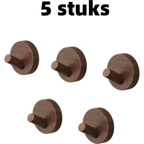 Set Mit 5 Selbstklebenden Haken Aus Massivholz Zum Aufhängen Von Handtüchern Und Kleidung. Kein Bohren Erforderlich. Maße: 5,5 Cm X 4,5 Cm. Farbe: Braun.