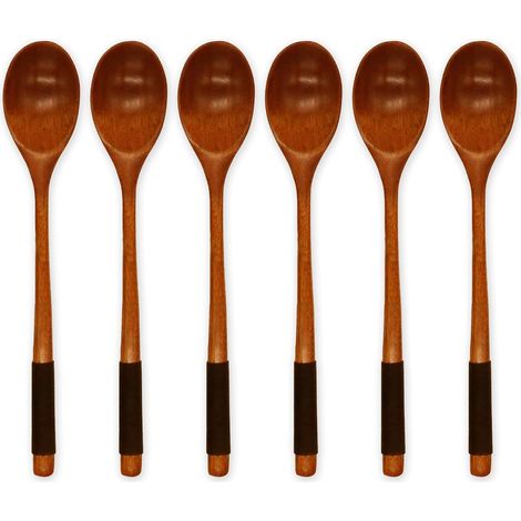 Set Mit 6 Japanischen Holzlöffeln – 23 Cm Lang Mit Langem Griff – Multifunktionale Küchenutensilien – Geeignet Für Suppen, Desserts, Honig, Tee Und Orientalische Gerichte