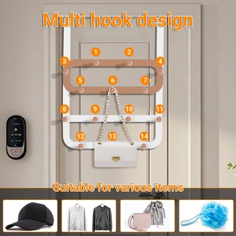 Türhaken Mit 14 Haken – Ideal Für Schlafzimmer, Wohnzimmer Und Badezimmer, Zum Aufhängen Von Kleidung, Handtüchern, Schlüsseln, Hüten Und Taschen.