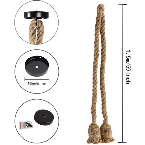 Vintage Zweiflammige Pendelleuchte (1,5 + 1,5 Meter) Aus Hanfseil, E26/e27 Fassung, Retro-stil, Ideal Für Die Beleuchtung Von Esszimmern, Restaurants Und Bars, 110 V.