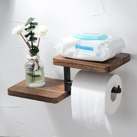 Wandmontierter Toilettenpapierhalter Aus Holz – Wandmontierter Toilettenpapierhalter Aus Holz Mit Ablage