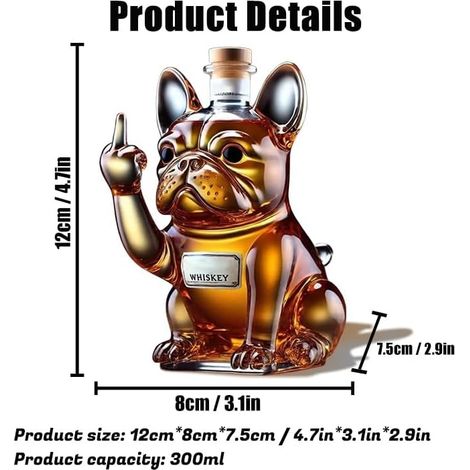 Whiskykaraffe In Form Einer Französischen Bulldogge, Dekorativer Flaschenhalter Für Alkoholische Getränke, 300 Ml Glaskaraffe, Multifunktionaler Getränkebehälter