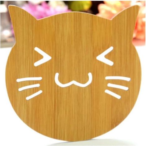 Wärmeisolierendes Tischset Aus Holz Mit Cartoon-motiv – Rutschfester Topfuntersetzer, Kreativer Und Niedlicher Untersetzer, Topfuntersetzer (katzenmotiv) (6er-set)