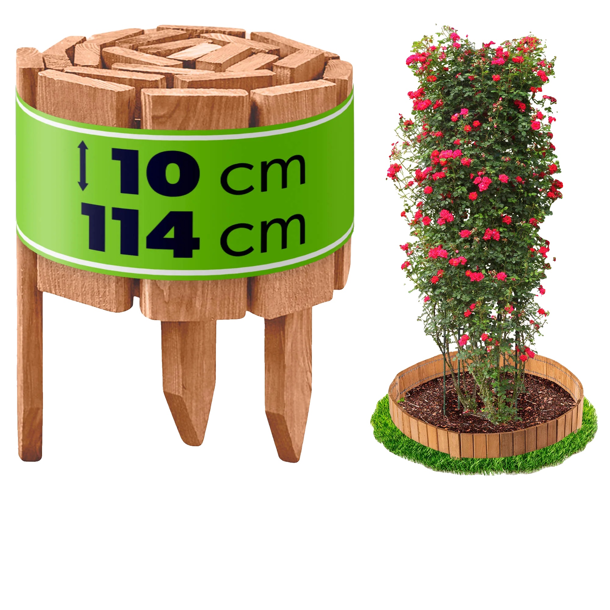 Palisadenzaun, 10 Cm Höhe, 114 Cm Breite, Wetterfest, Langlebiges Holz, Werkzeugfreie Montage