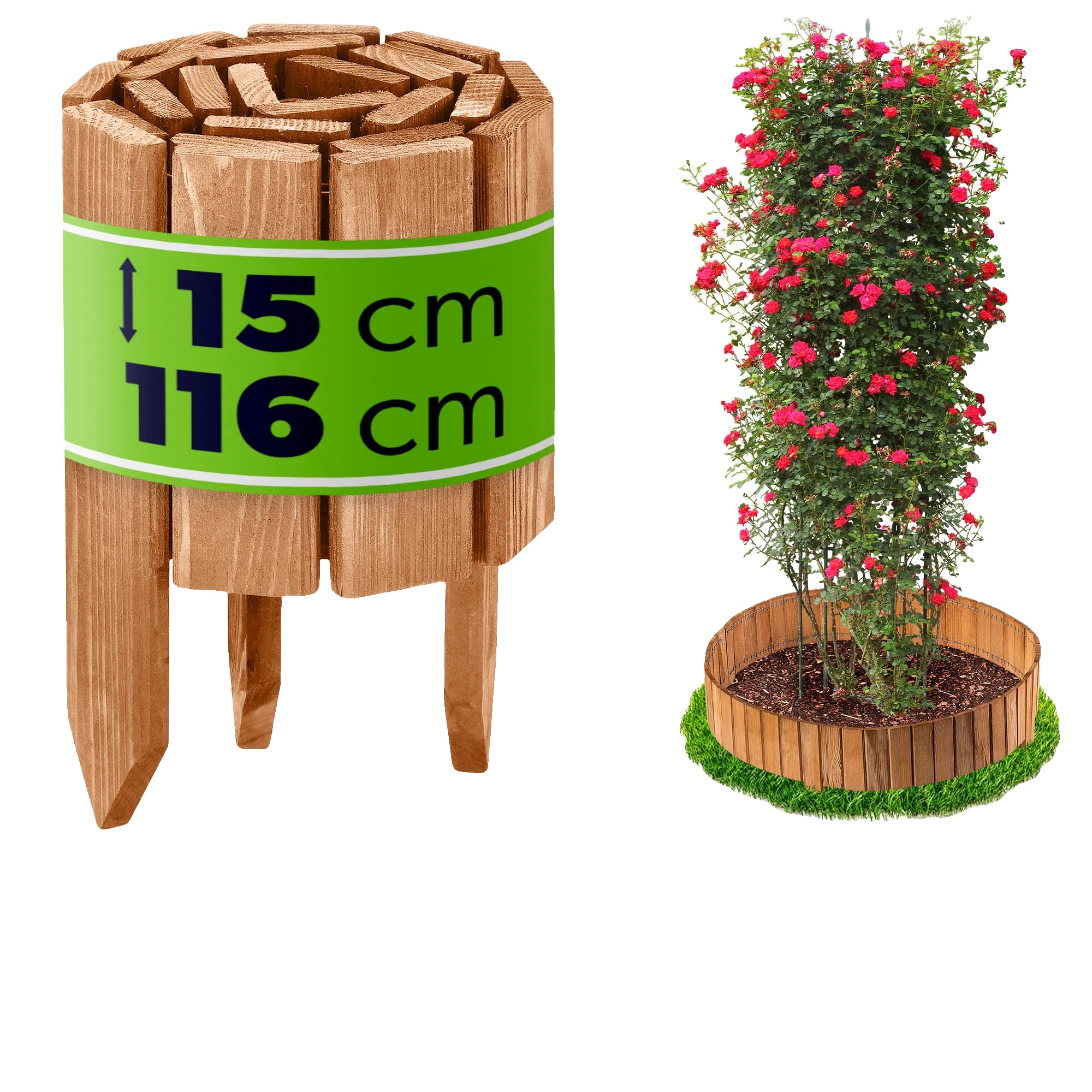 Holz-gartenzaun, 15 Cm Höhe, 116 Cm Länge, Werkzeugfreie Montage, Wetterfest, Flexibles Design