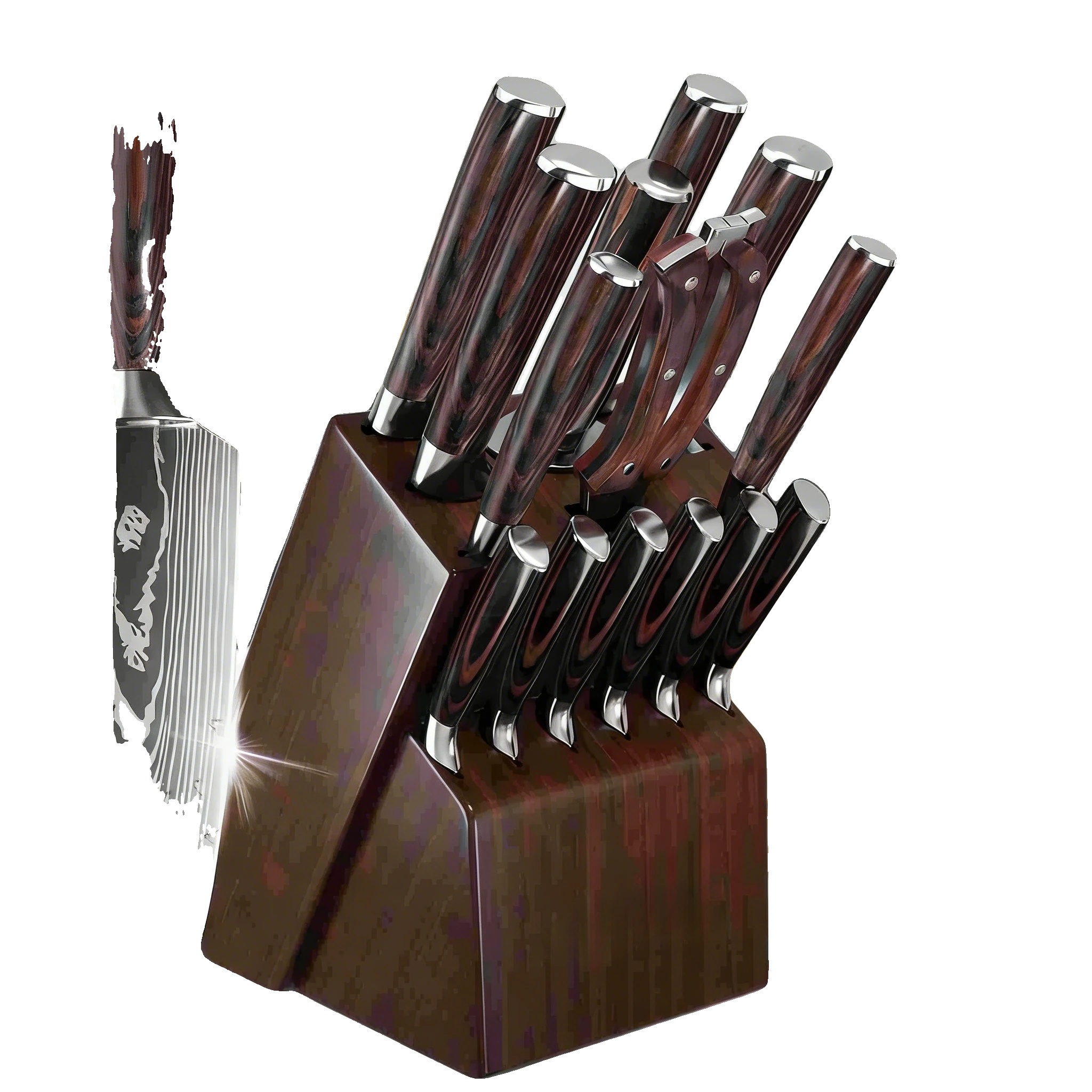 Küchenmesser Set, 16 Teile, 7cr17mov Edelstahlklingen, 20,5 Cm Klingenlänge, 13 Cm Griff Länge, Ergonomische Holzgriffe