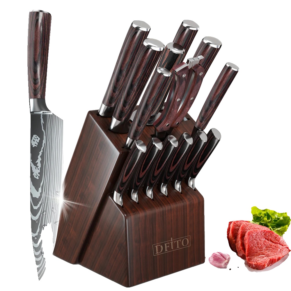 Kochmesser Set, Hochkohlenstoffstahl, Ergonomischer Griff, Braun