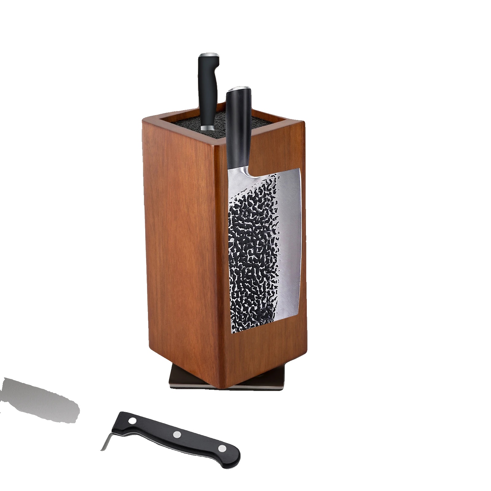Magnetischer Messerblock, 360° Drehung, Akazienholz-konstruktion, 1600gs Starker Magnet, Spülmaschinenfest, Abmessungen 11x11x24,6 Cm