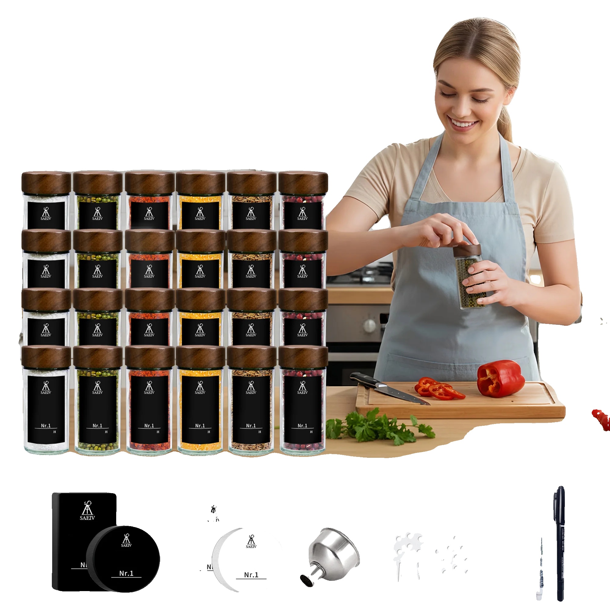 Gewürzglas-set, Akazienholz-deckel, Luftdichtes Design, 24pcs