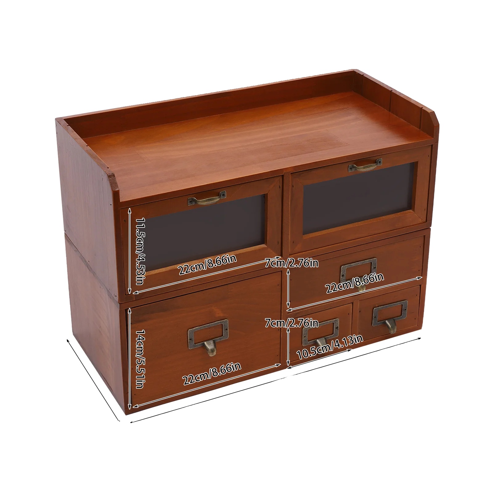 Schreibtischorganizer, Kiefernholz, 6 Schubladen, Braun