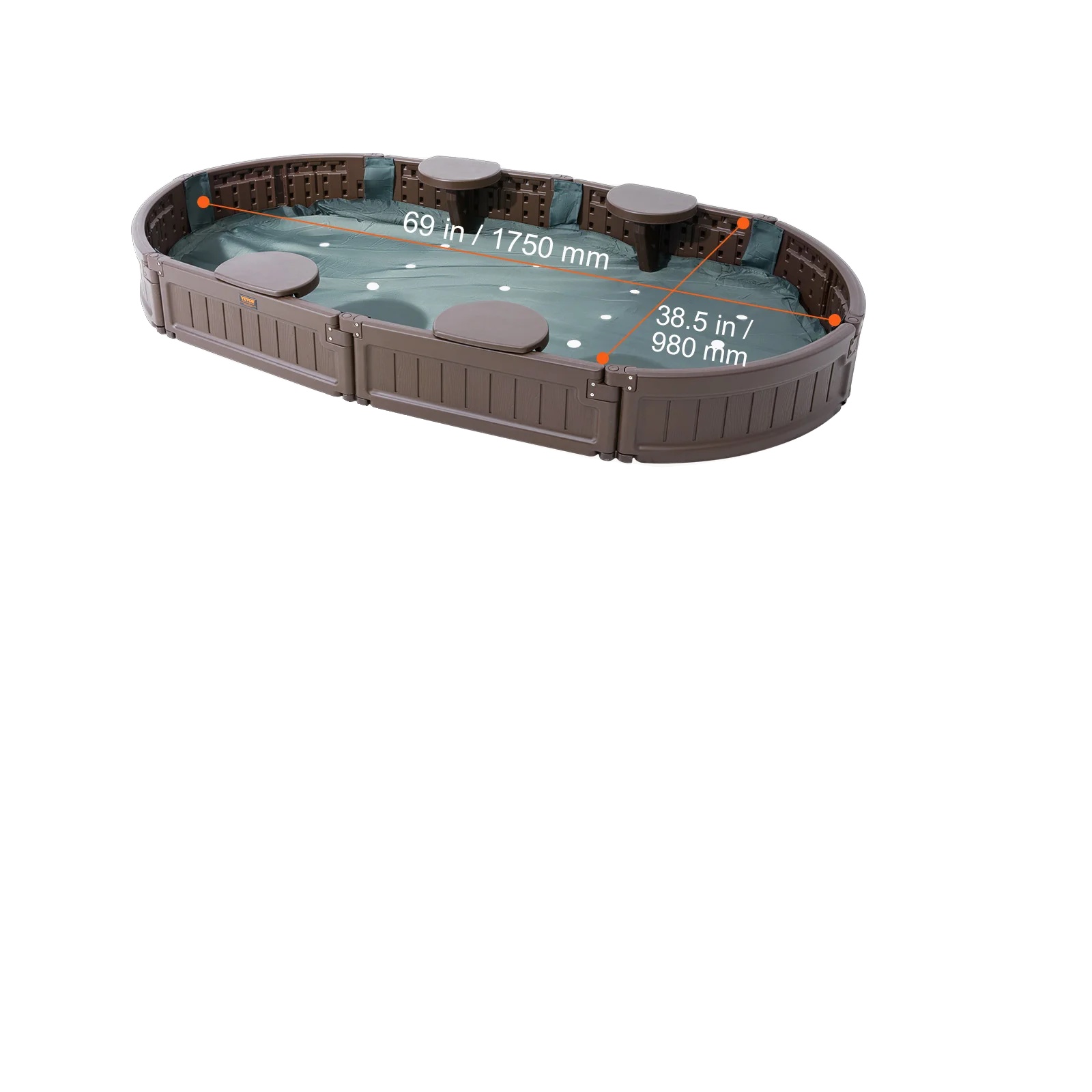 Kinder-sandkasten Mit Abdeckung, Bequeme Eckbank, Einfache Montage, Oval