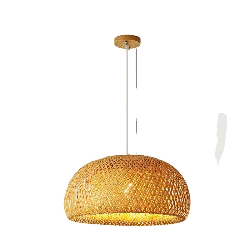 Bambus Rattan Pendelleuchte, Japanischer Stil, E27 Fassung, Energieeffizient, Keine Glühbirne, 38cm
