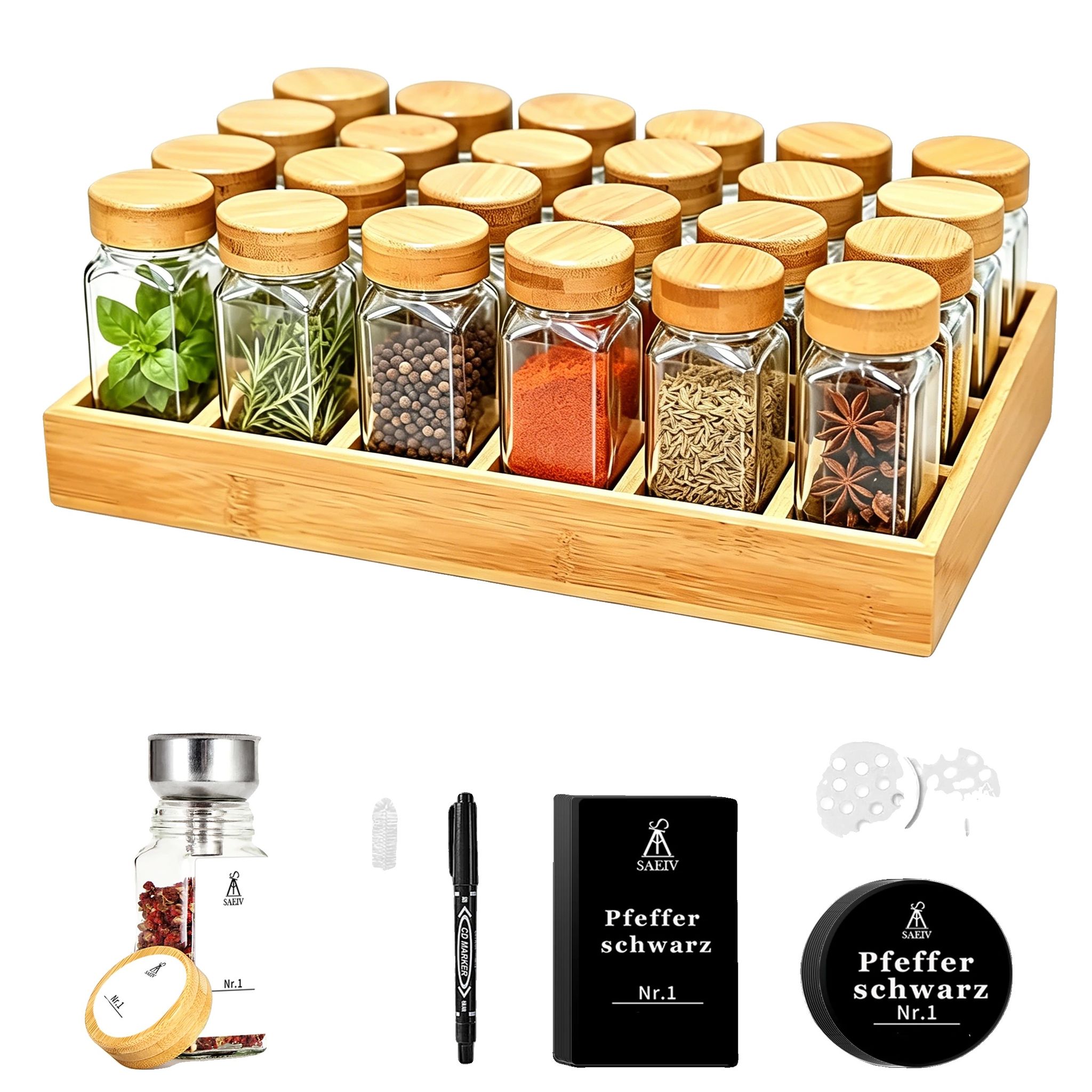 Gewürzglas-set, Bambusregal, Luftdichte Glasbehälter, Xy104