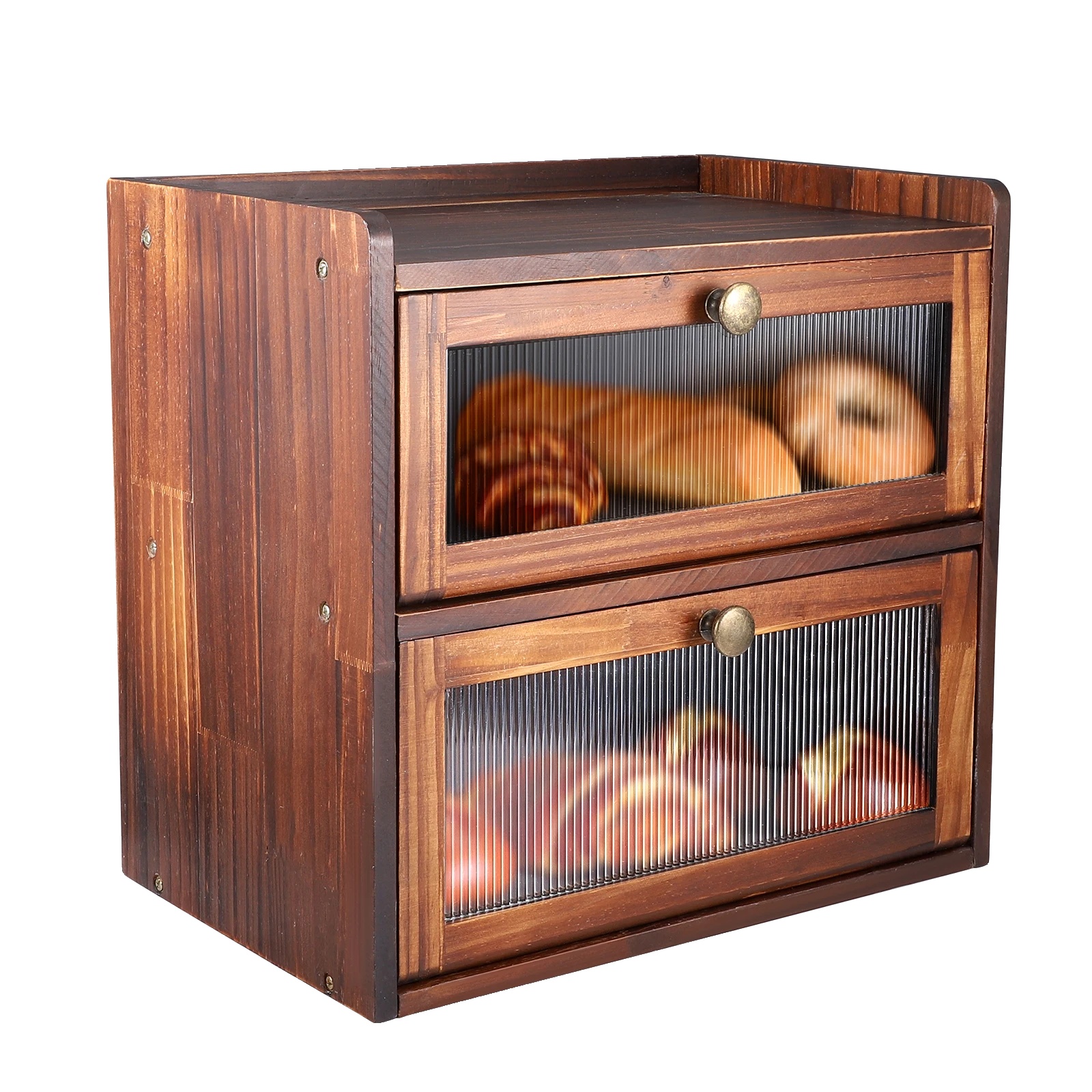 Brotbox, Holzdesign, Zweilagige Aufbewahrung, B, A-a