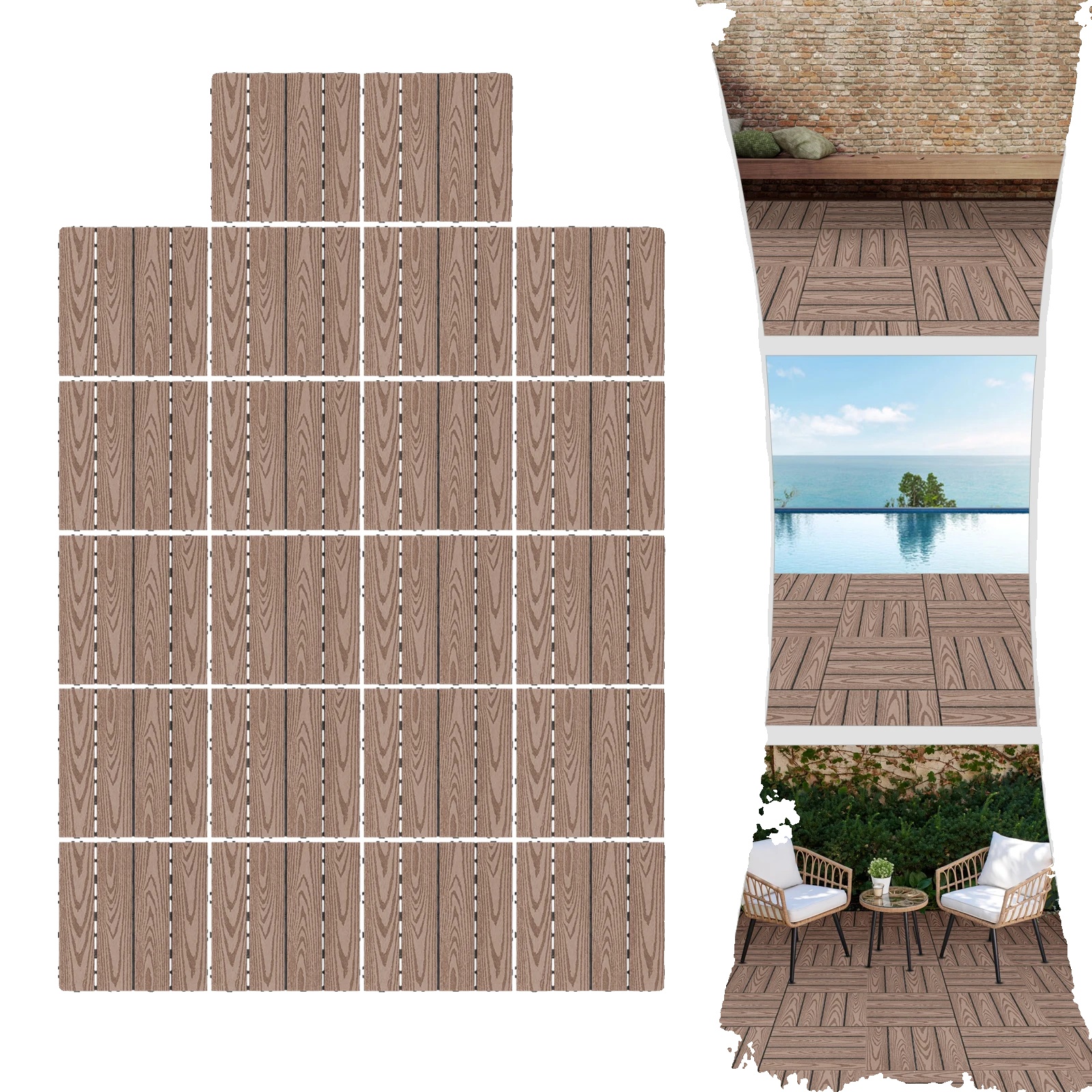 Terrassenfliesen, Langlebiges Wpc-material, Rutschfeste Gestaltung, Braun