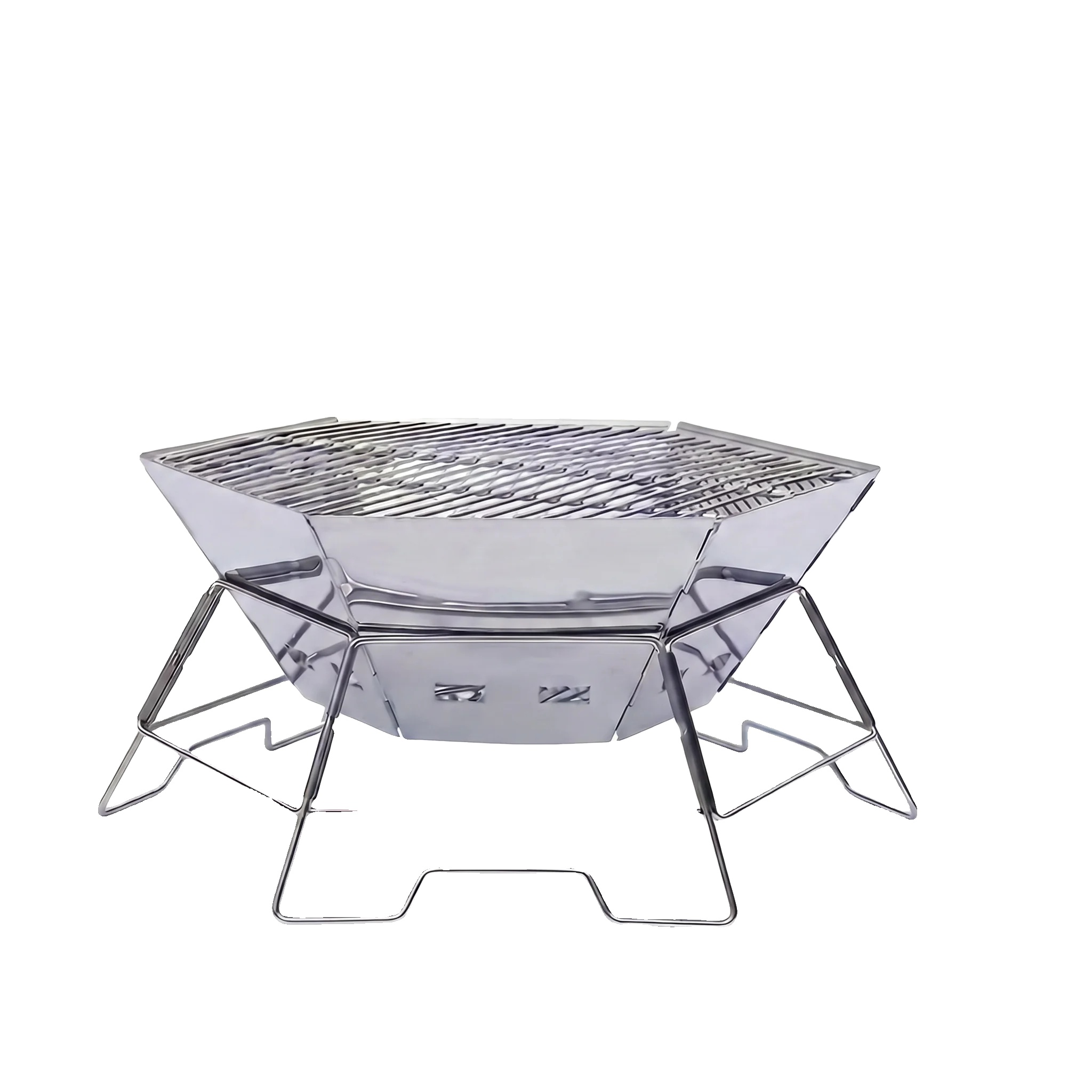 Tragbarer Campingkocher, Edelstahl, Sechseckiges Klappdesign, Braun