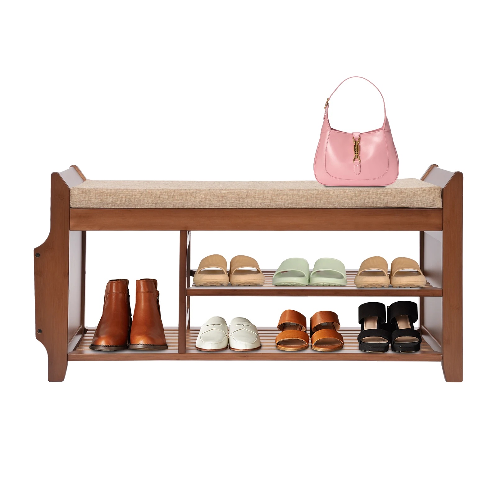 Schuhbank, Bambusmaterial, 90 X 30 X 45 Cm, 10 Kg Tragfähigkeit Pro Ebene, 150 Kg Gesamttragfähigkeit, Multifunktionales Design