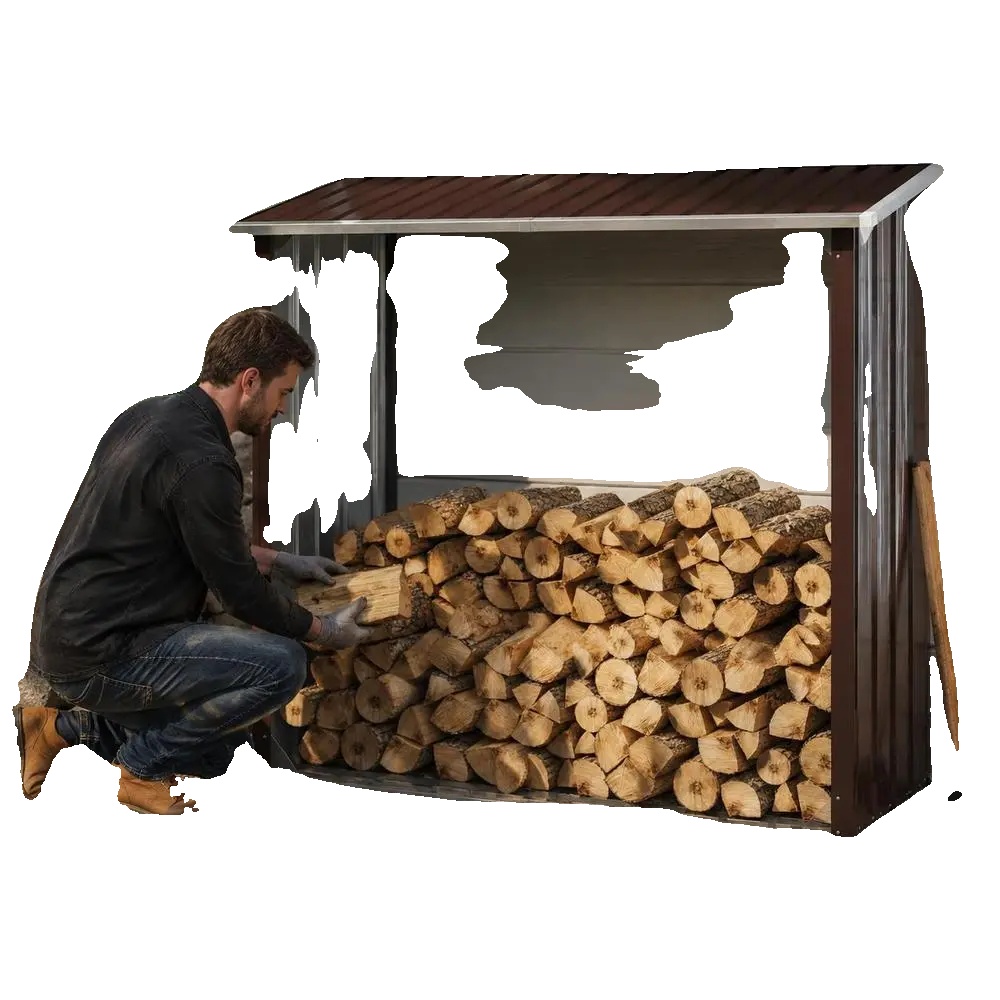 Brennholzlagerungseinheit, Verzinkter Stahl, Wetterbeständiges Design, Braun