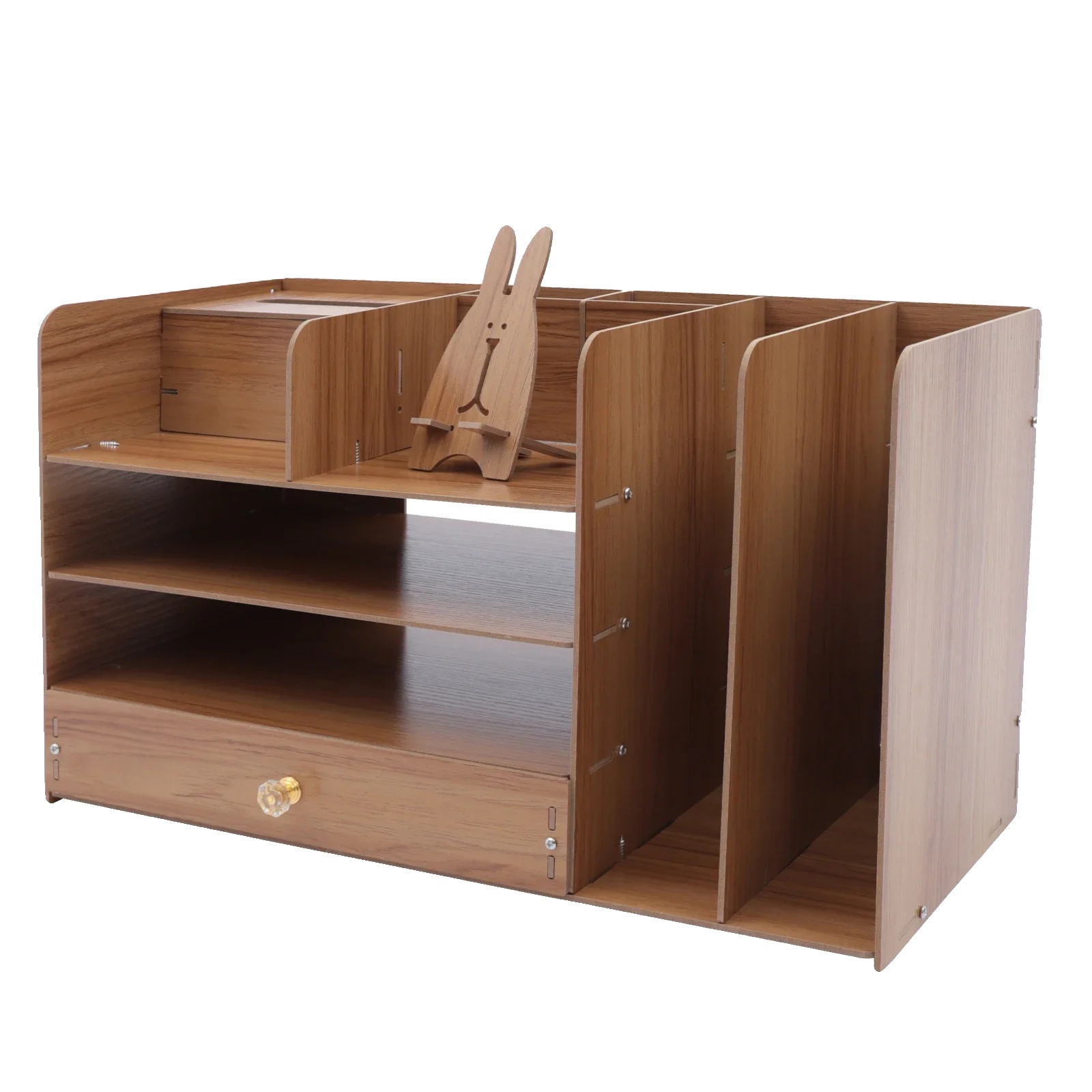Schreibtischorganizer, 4-lagiges Aufbewahrungssystem, Robuste Holzbauweise, Kirschholz