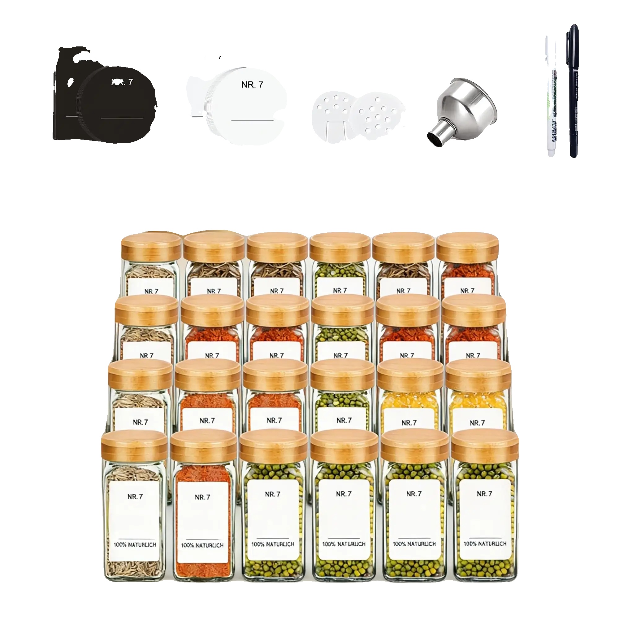 Gewürzgläser, Luftdicht, Wasserdichte Etiketten, 24 Pcs