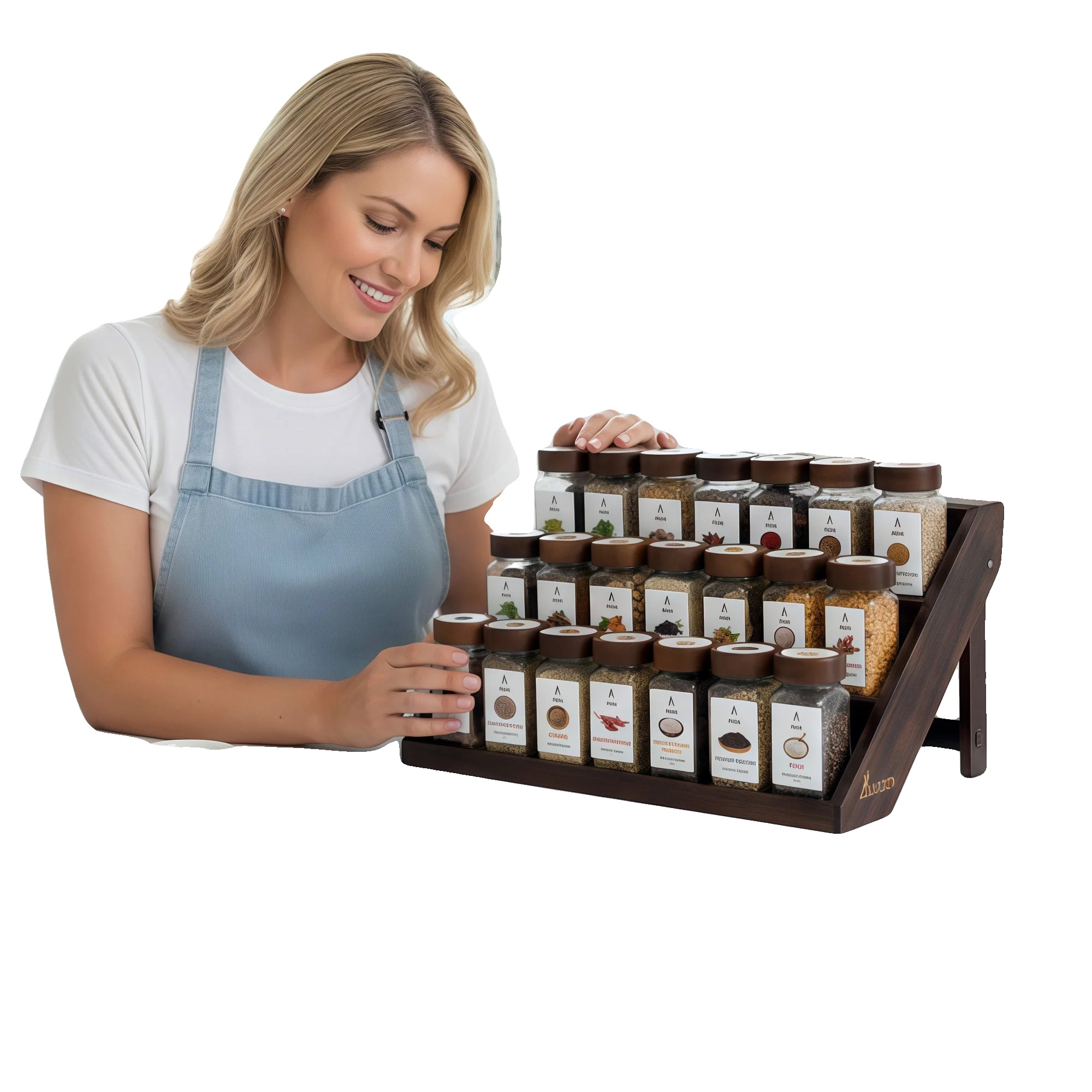 Gewürzregal, Akazienholz, Luftdichte Glasbehälter, 22pcs