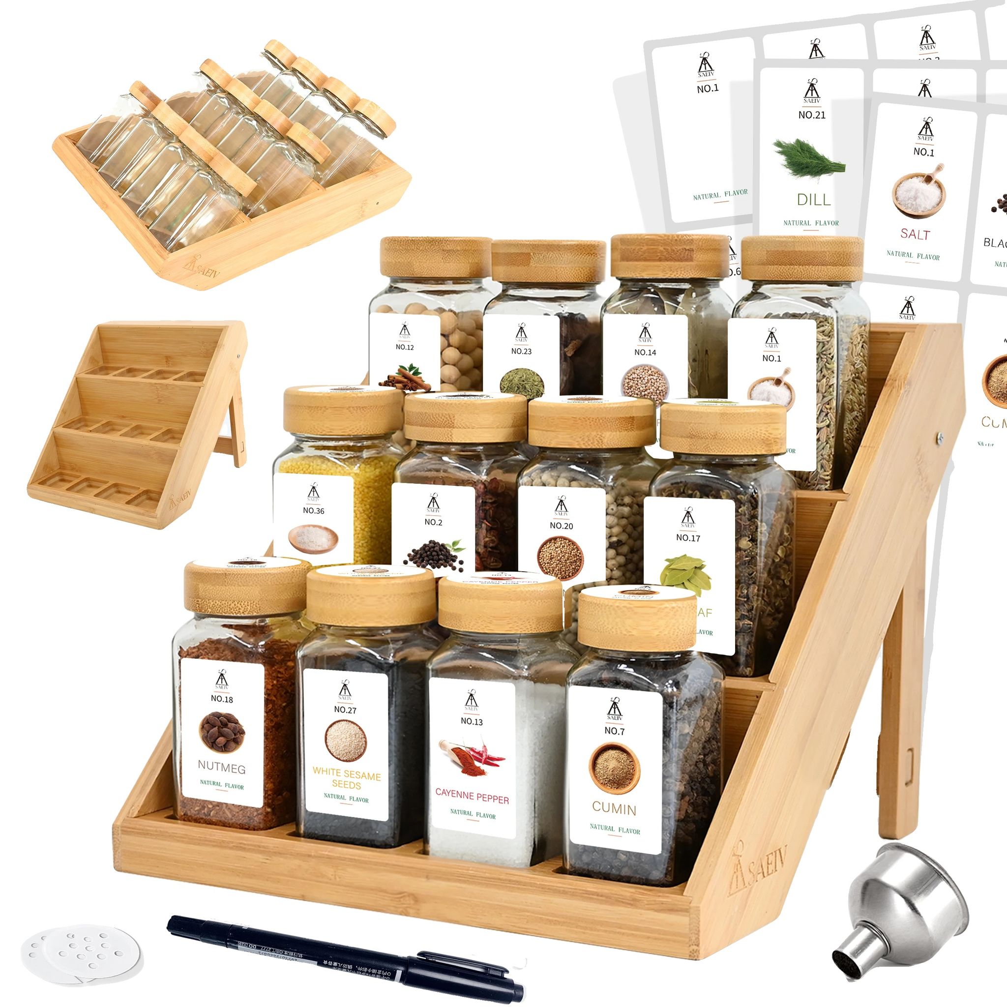 Gewürzgläser Set, Platzsparendes Design, Luftdichte Aufbewahrung, 12 Gewürzgläser Set