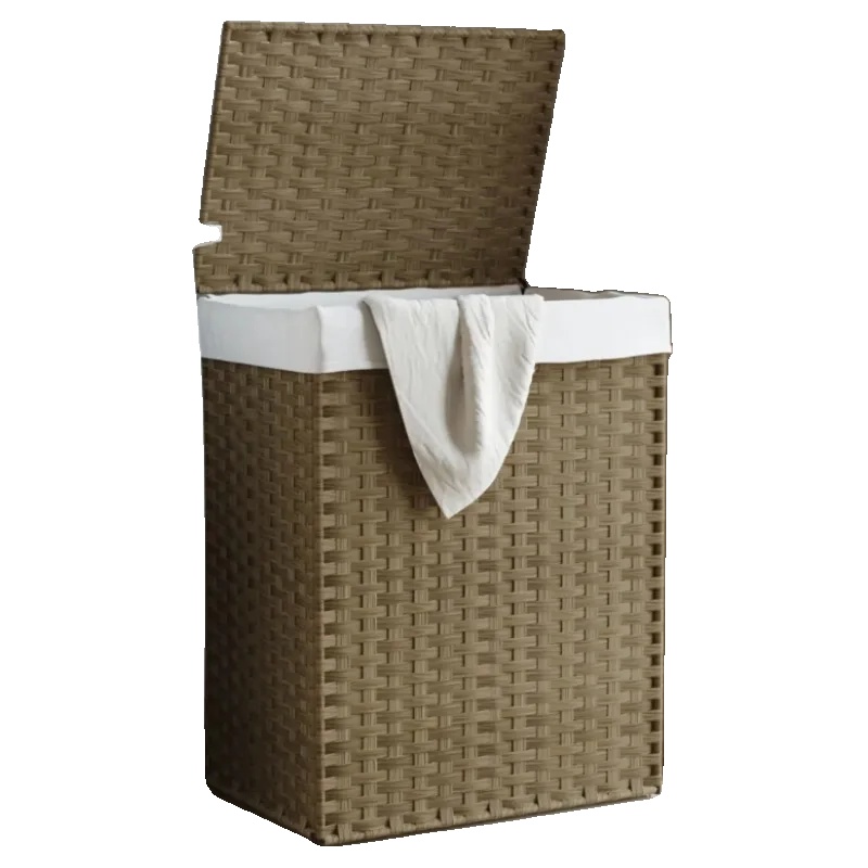 Geflochtener Harzwäschekorb, 46 Cm X 33 Cm X 60 Cm, Abnehmbarer Polyester-innenbeutel, Faltbares Design, Leicht Zu Reinigen, Rustikaler Charme