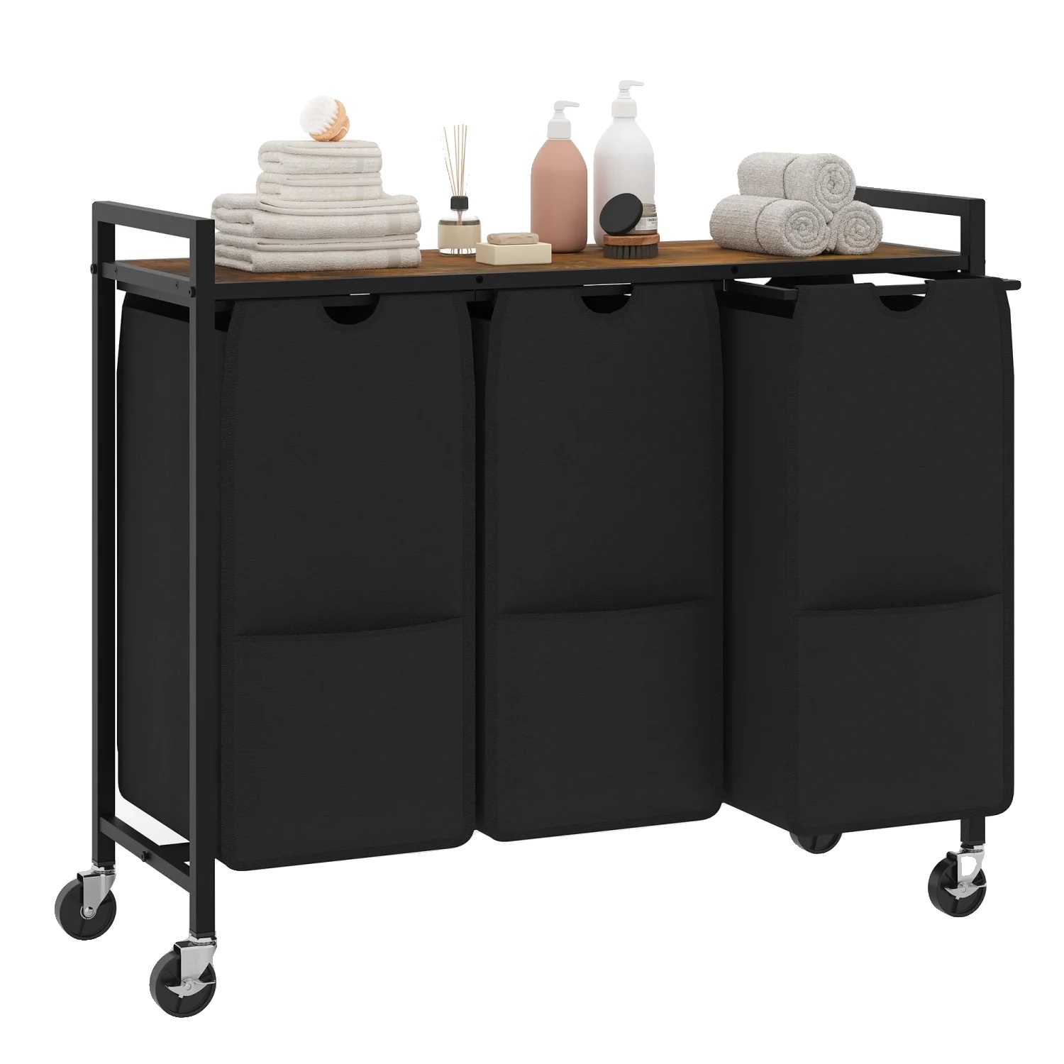 Wäschekorb, Langlebige Abnehmbare Taschen, Platzsparender Organizer, Braun