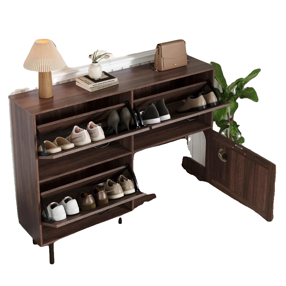 Schuhschrank, Platzsparendes Design, Vielseitige Verwendung, Naturwalnuss